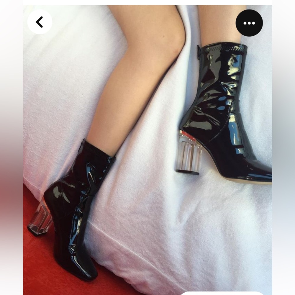 Women’s Black Patent Ankle Boots on Crystal Clear Heel - 5/5.5